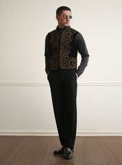 BLACK VELVET EMBROIDERED WAISTCOAT