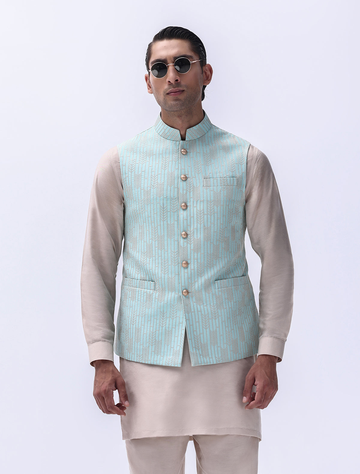 SEA FOAM EMBROIDERED WAISTCOAT