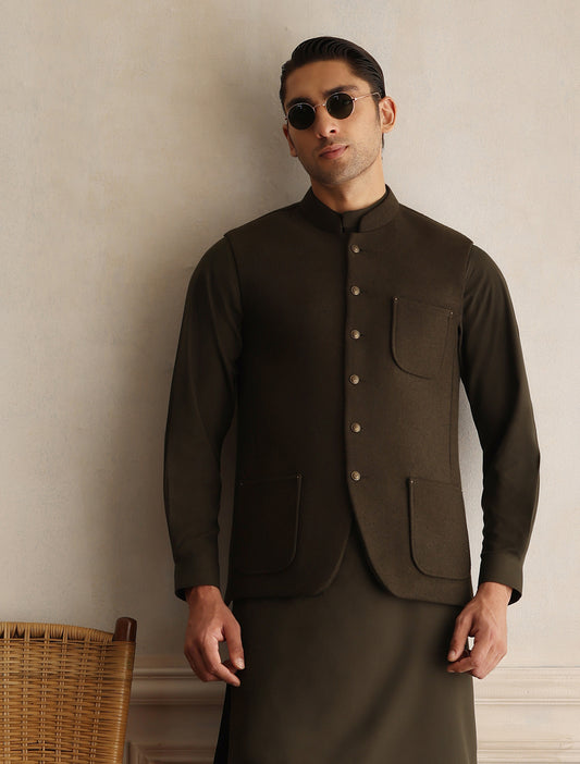 OLIVE TWEED WAISTCOAT