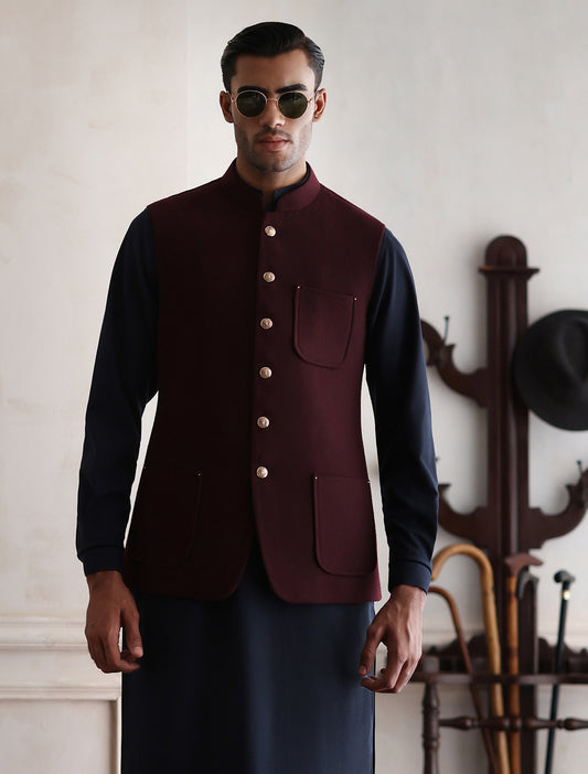 MAROON TWEED WAISTCOAT