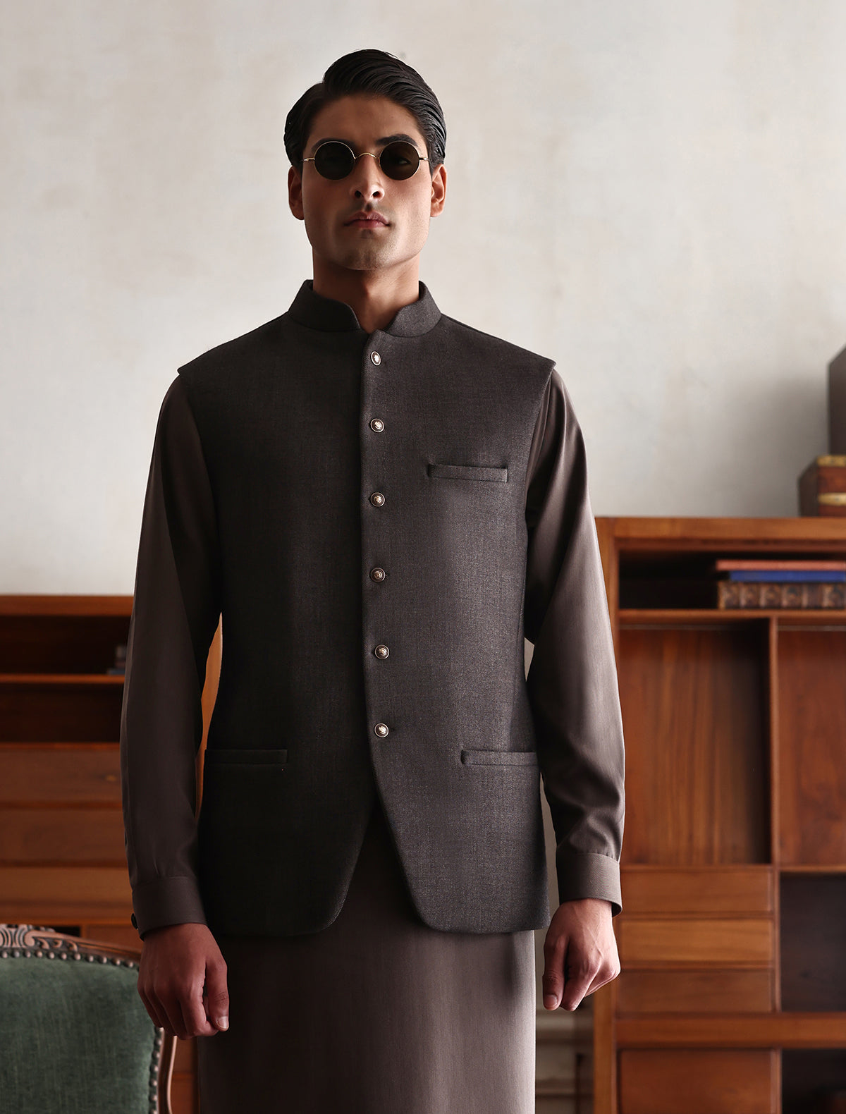 TAUPE TWEED WAISTCOAT