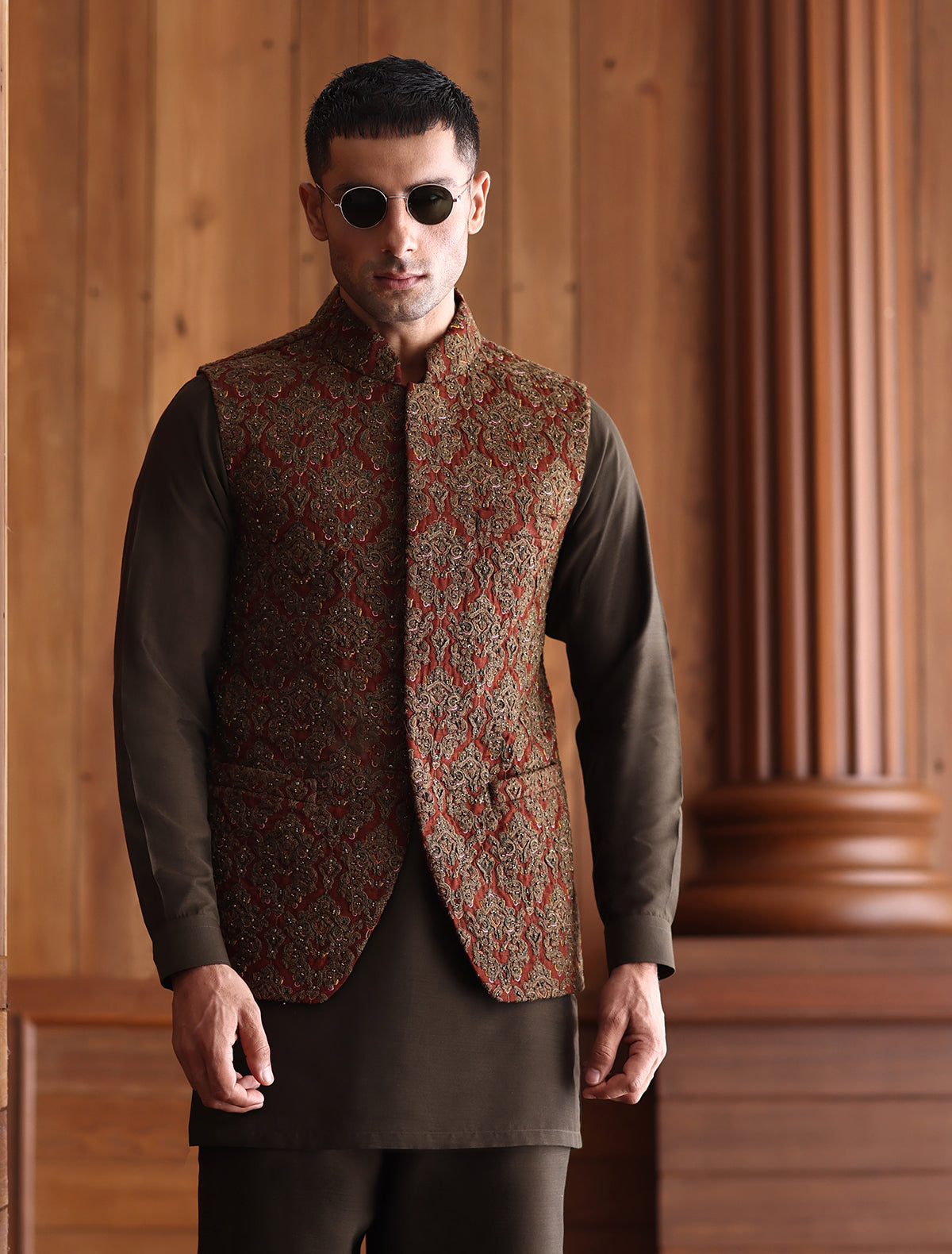 RUST HAND EMBROIDERED WAISTCOAT