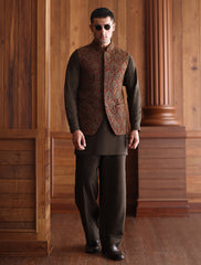 RUST HAND EMBROIDERED WAISTCOAT
