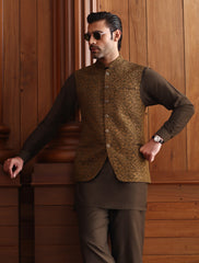 OLIVE EMBROIDERED WAISTCOAT