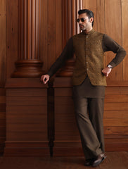 OLIVE EMBROIDERED WAISTCOAT