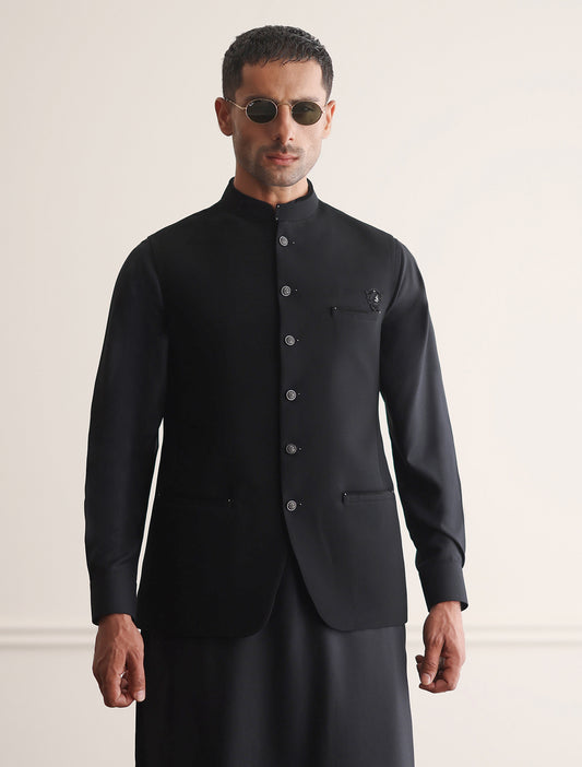 BLACK MONOGRAM WAISTCOAT