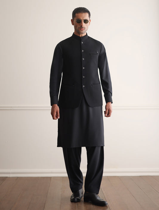 BLACK MONOGRAM WAISTCOAT