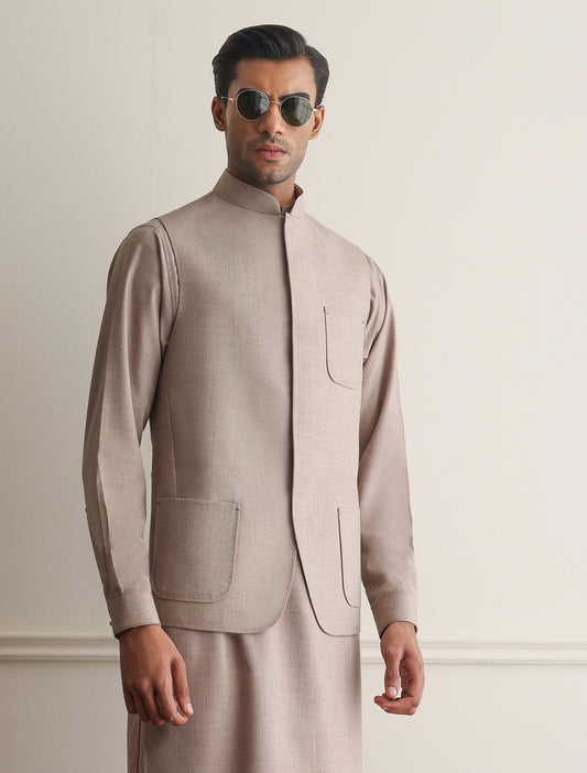 BEIGE TEXTURED WAISTCOAT
