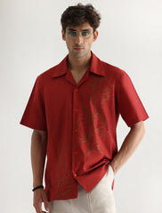 RUST EMBROIDERED HALF SLEEVE SHIRT