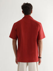 RUST EMBROIDERED HALF SLEEVE SHIRT