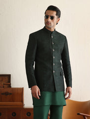 Emerald green Jacket with black cross stitch embroidery