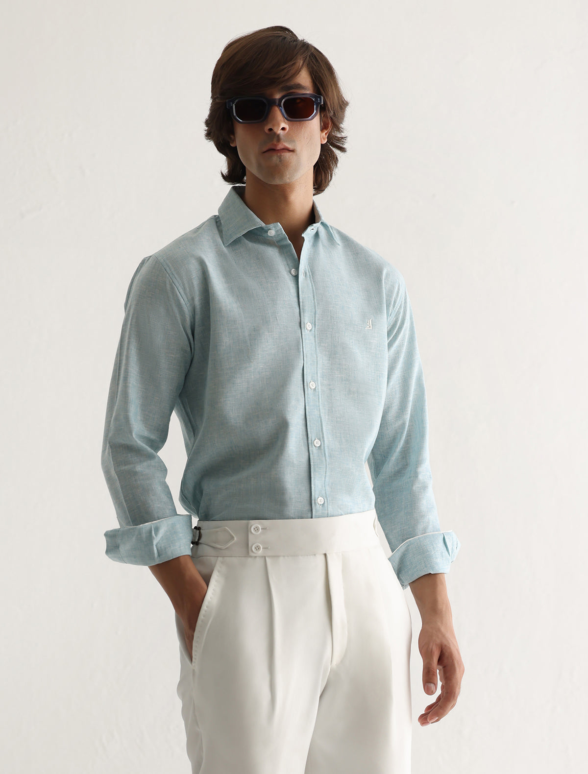 LIGHT TURQUOISE LINEN SHIRT