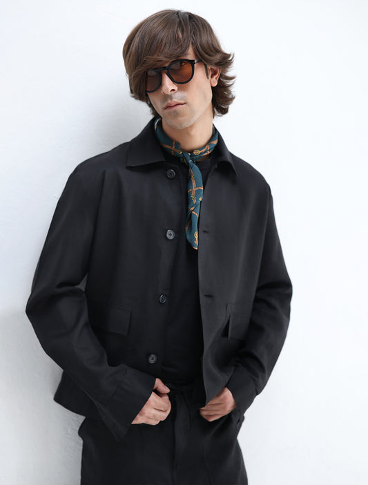 BLACK LINEN OVERSHIRT