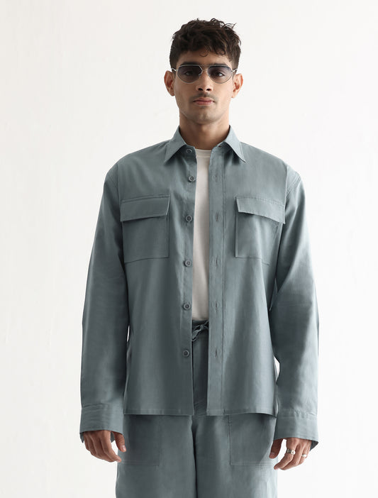 LIGHT BLUE LINEN OVERSHIRT