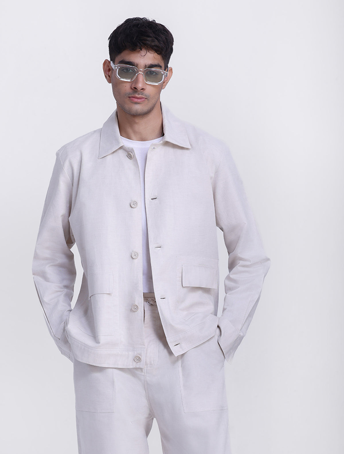 OFF-WHITE LINEN OVERSHIRT