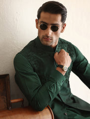 Emerald green intricately hand embroidered waistcoat