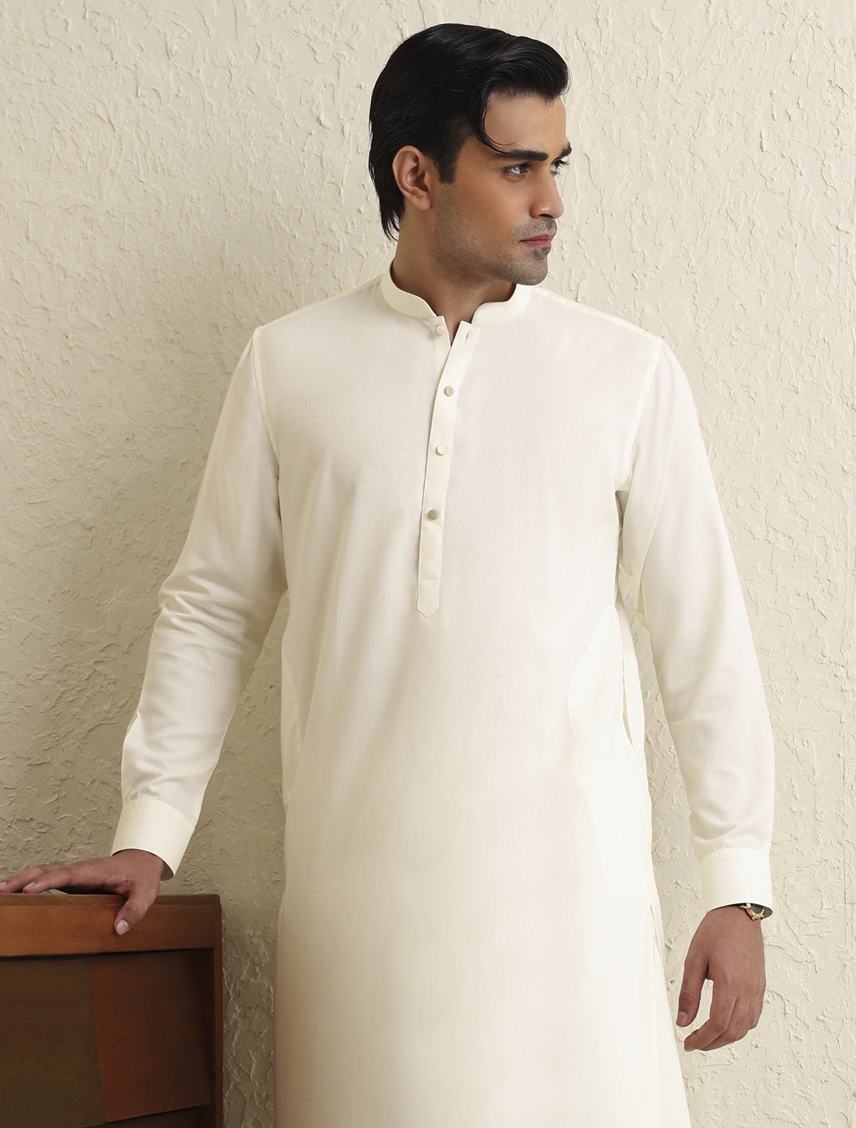 CREAM SELF-TEXTURED KAMEEZ SHALWAR-S