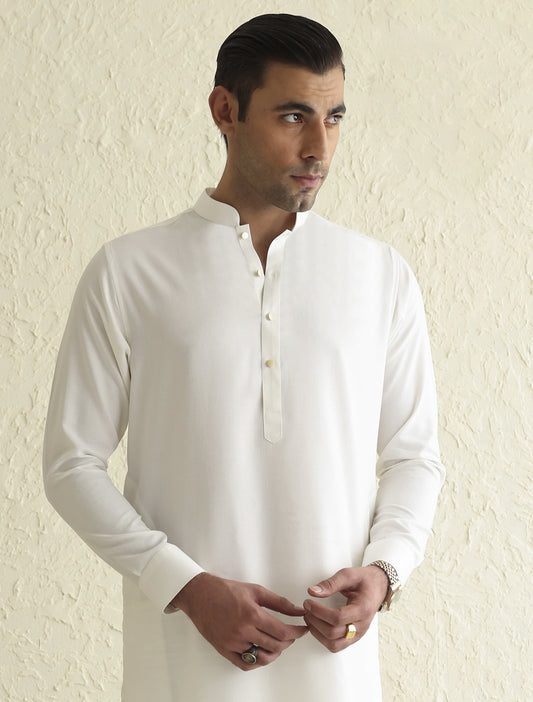 OFF-WHITE SELF-TEXTURED KAMEEZ SHALWAR