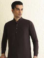 DARK BROWN MANDARIN COLLAR - CLASSIC KAMEEZ SHALWAR-S