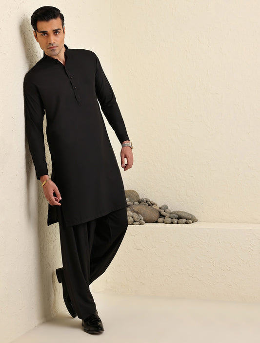 BLACK MANDARIN COLLAR- REVIT DETAILED KAMEEZ SHALWAR-S