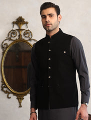 BLACK WAISTCOAT WITH FRONT MONOGRAM PLATE