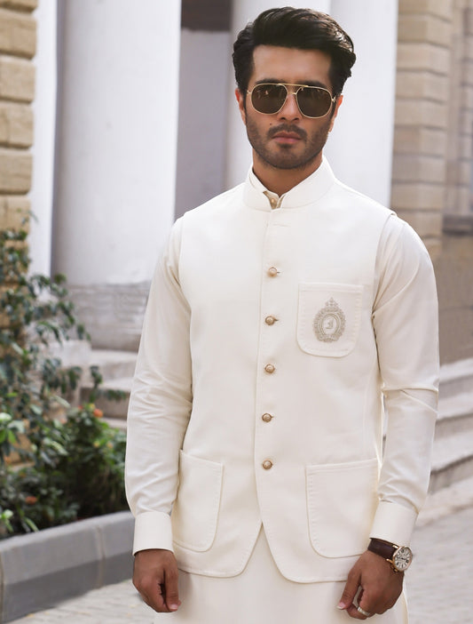CREAM COLOR FRONT MONOGRAM WAISTCOAT
