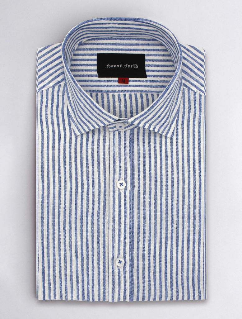 London-Blue and White Striped Muslin Jamdani Shirt main image 1