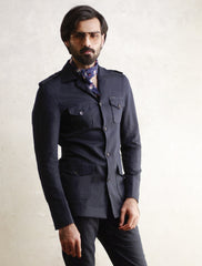 NAVY FOUR POCKET LINEN SHIRT