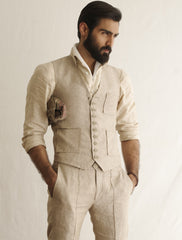 BEIGE HAND STITCH PATCH POCKETS WAISTCOAT