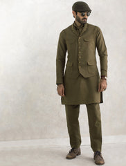 GREEN LINEN FLAP POCKETS WAISTCOAT