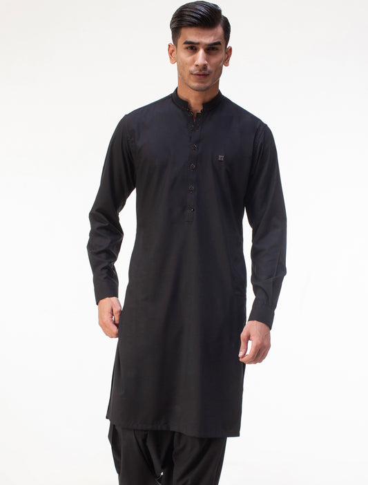 BLACK MANDARIN COLLAR- REVIT DETAILED KAMEEZ SHALWAR