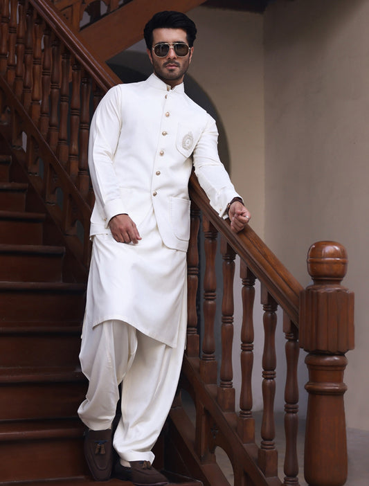 CREAM COLOR FRONT MONOGRAM WAISTCOAT