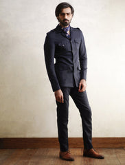 NAVY FOUR POCKET LINEN SHIRT