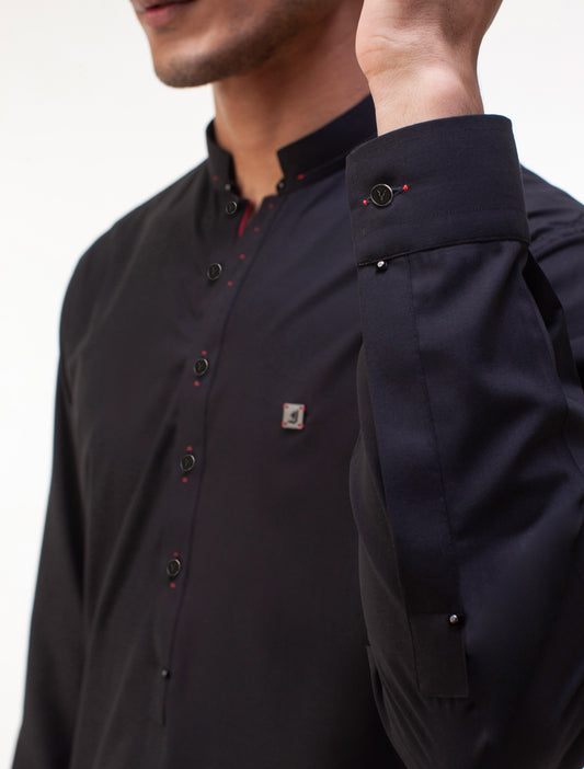 BLACK MANDARIN COLLAR- REVIT DETAILED KAMEEZ SHALWAR