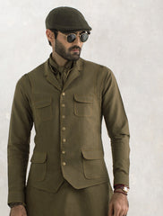GREEN LINEN FLAP POCKETS WAISTCOAT