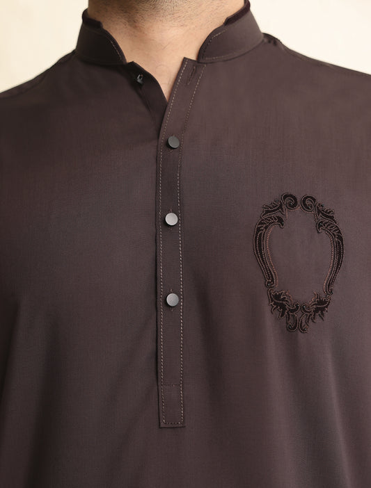 BROWN APPLIQUE EMBELLISHED KAMEEZ SHALWAR-S