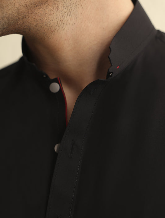 BLACK MANDARIN COLLAR- REVIT DETAILED KAMEEZ SHALWAR-S