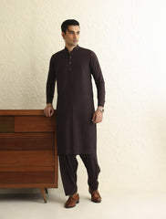 DARK BROWN MANDARIN COLLAR - CLASSIC KAMEEZ SHALWAR-S