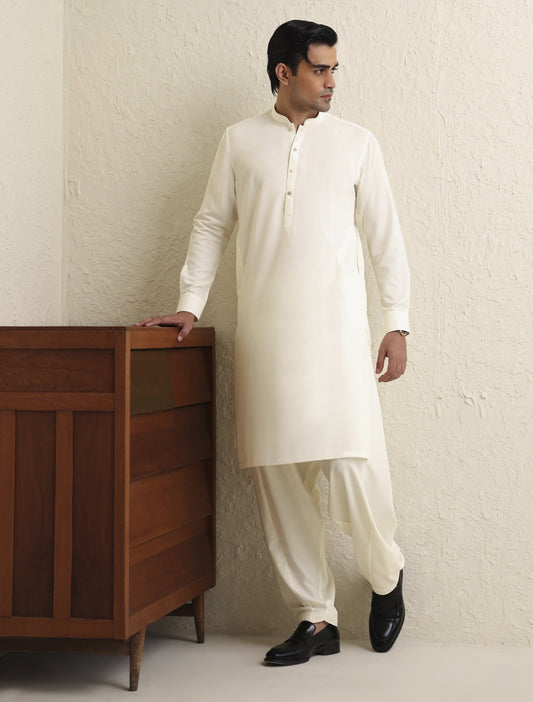 CREAM SELF-TEXTURED KAMEEZ SHALWAR-S