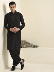 BLACK MANDARIN COLLAR- REVIT DETAILED KAMEEZ SHALWAR-S