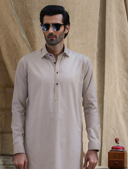 BEIGE COTTON TWILL KAMEEZ SHALWAR