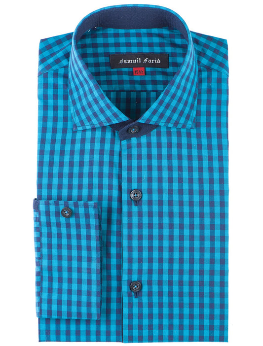 TURQOISE  & NAVY GINGHAM SHIRT