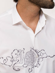WHITE FRONT EMBROIDED SHIRT
