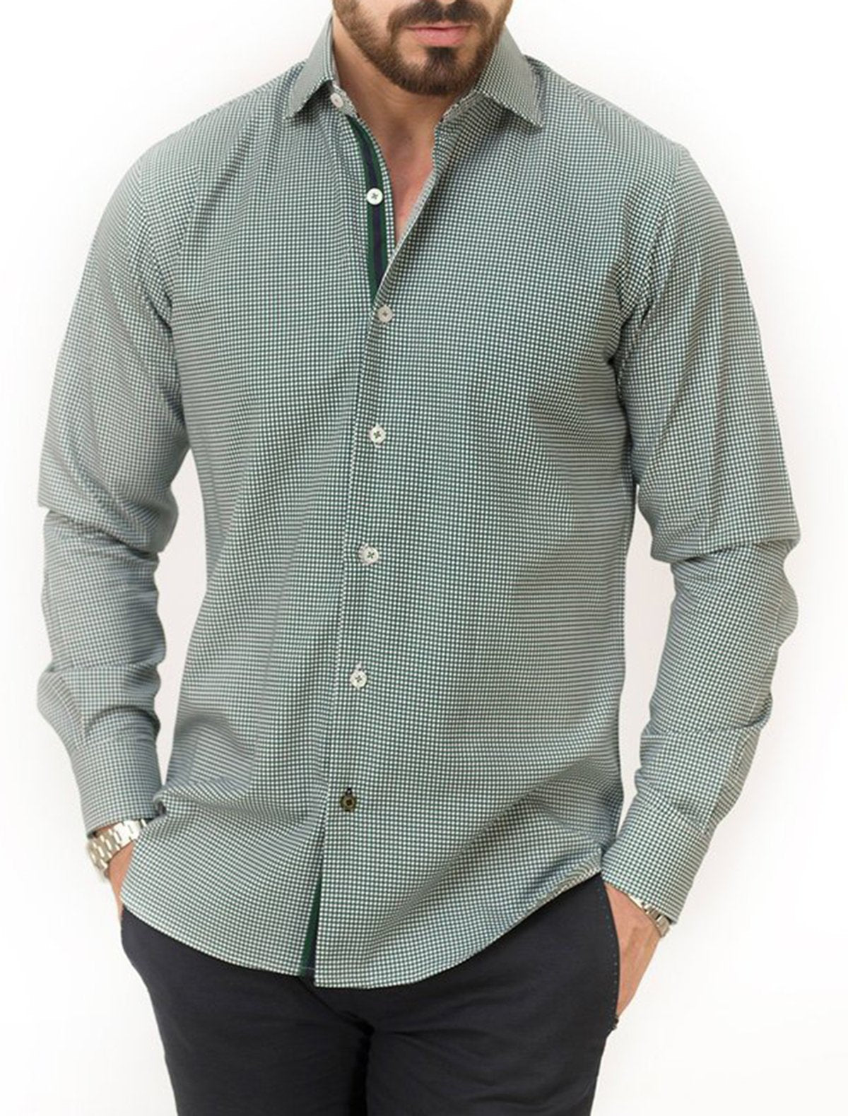 GREEN HOUNDSTOOTH PRINTED SHIRT