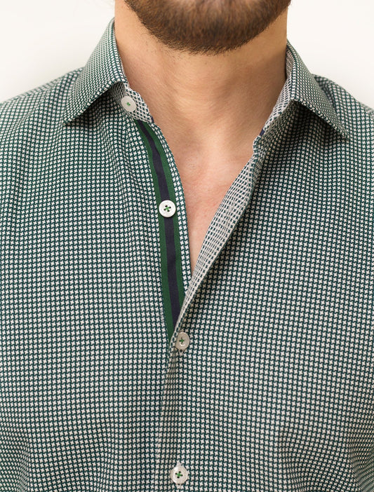 GREEN HOUNDSTOOTH PRINTED SHIRT