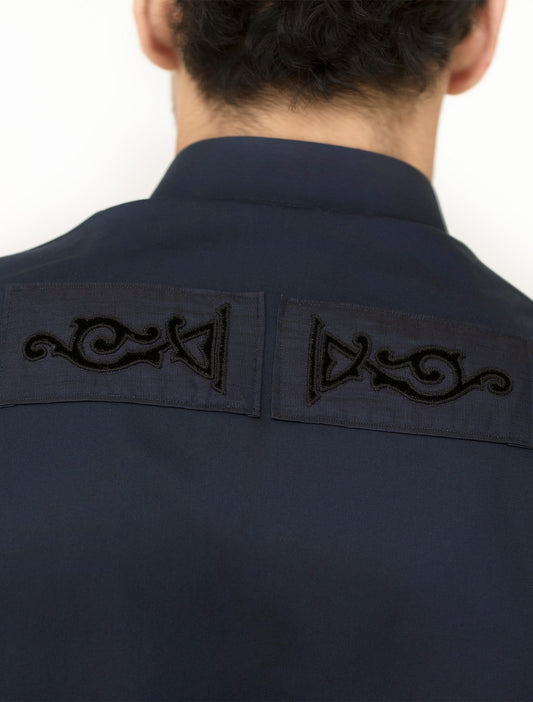 NAVY VELVET DETAIL SHIRT