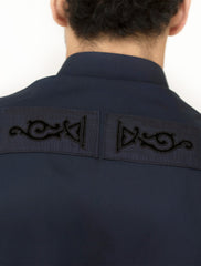 NAVY VELVET DETAIL SHIRT