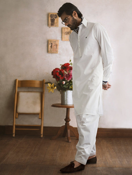 WHITE COTTON KAMEEZ SHALWAR