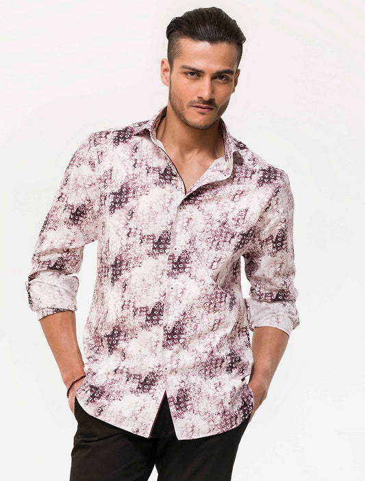 WHITE & MAROON ABSTRACT PRINT SHIRT