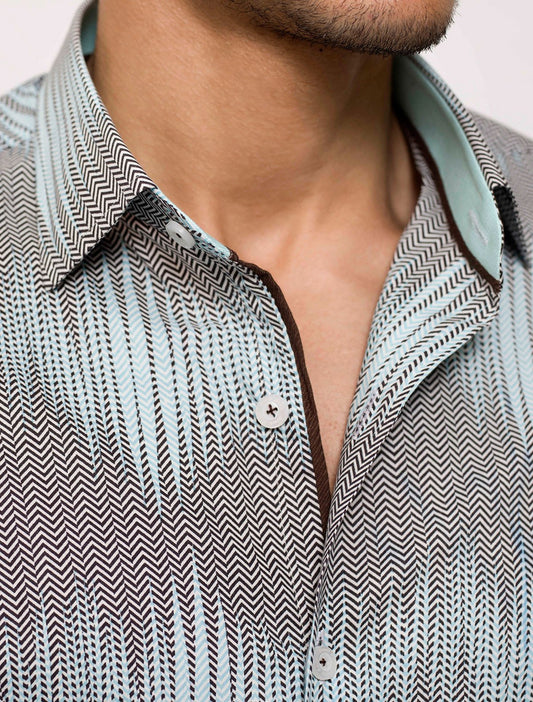GREY &TURQUOISE PIRNT SHIRT